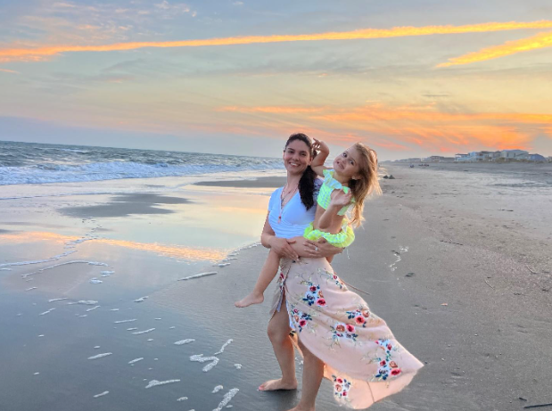 Mother and daughter in beach